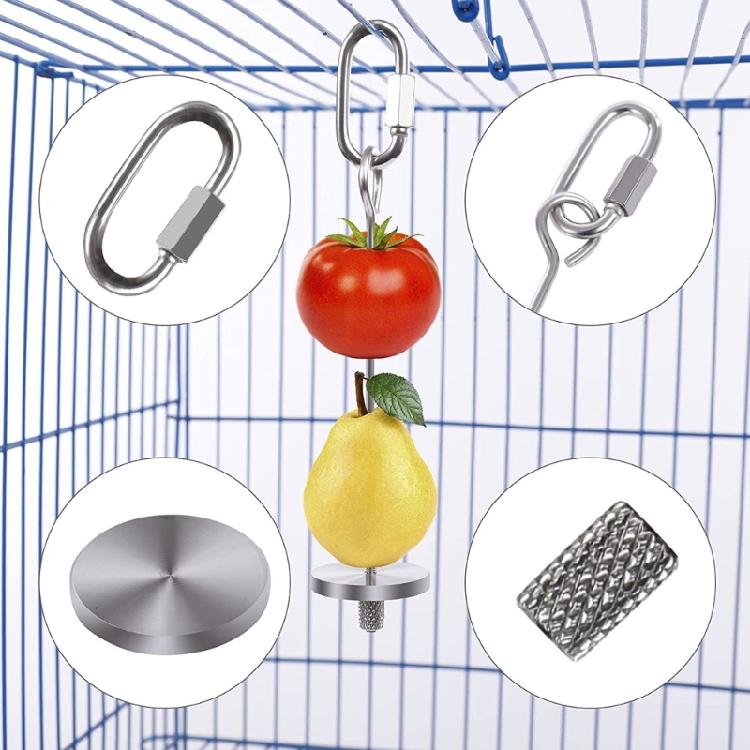 Stainless Steel Bird Cage Accessories Parrots Feeding Set Foraging Cup Feeders Fruit Fork Durability