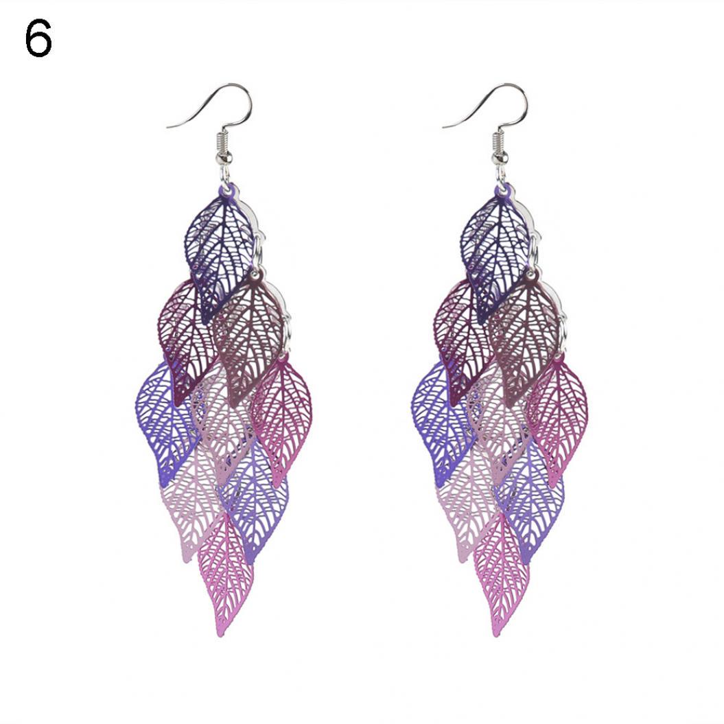 

Леди Красочные Многослойные Полые Листья Элегантные Серьги-крючки Ювелирный Декор