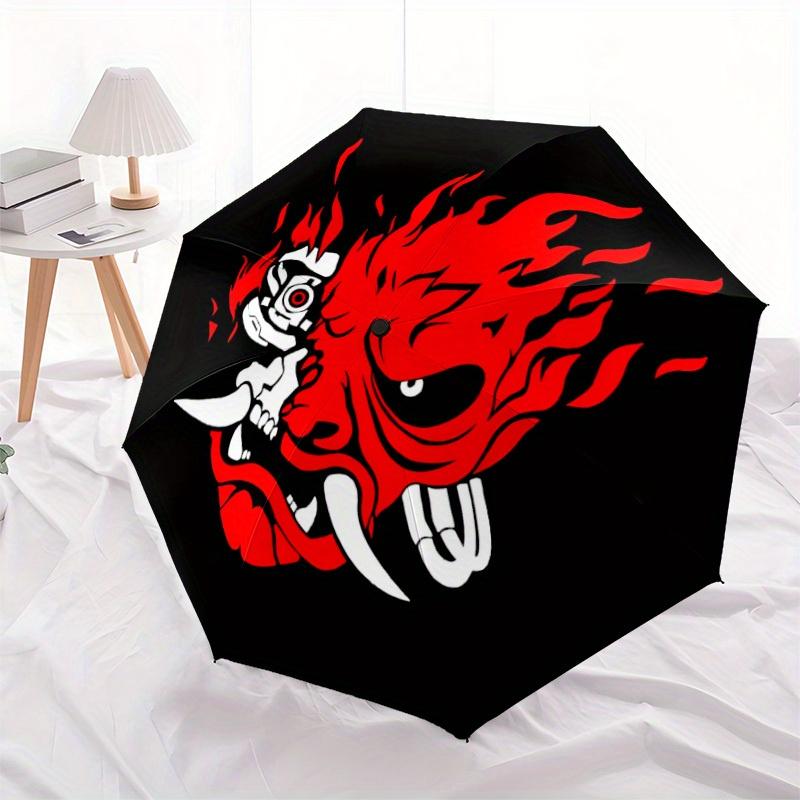 1pc Flame Demon "Gothic Skull" Automatic Folding Umbrella - Lightweight, Retractable Design with 8-Rib Durability, Perfect for Outdoor Adventures175