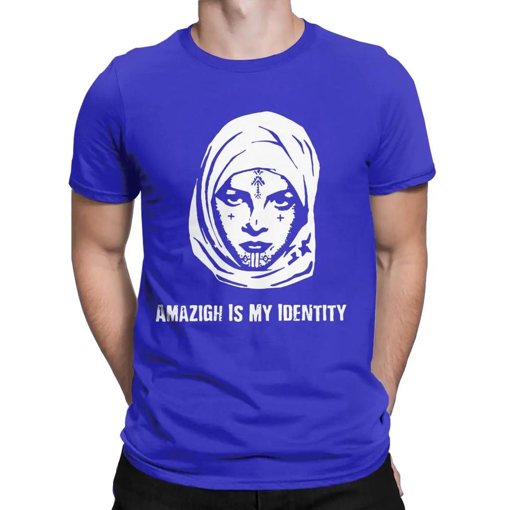 Summer Harajuku Amazigh Is My Identity Men's Berber Face with Tattoos Casual Tees Short Sleeve O Neck T-Shirt Pure Cotton Summer