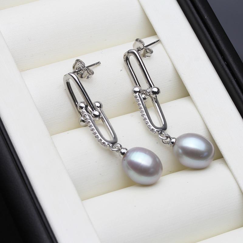 Genuine Freshwater Pearl Earrings 925 Woman,Dangle Sterling Silver Black Pearl Earrings Wife Mother Gift White Pink