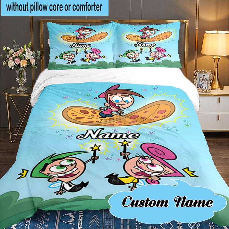 Custom Name 3PCS Friendship Adventure OddParents Bedding Set Including 1pc Duvet Cover And 2pcs Pillowcases for Bedroom, Dormitory Gift Home Decor