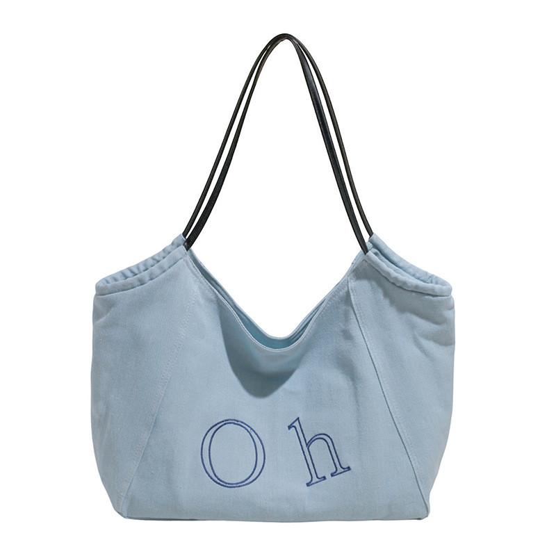 

Letter Embroidery Oh Solid Color Retro Blue Jeans Weekend Polyester Travel Bags