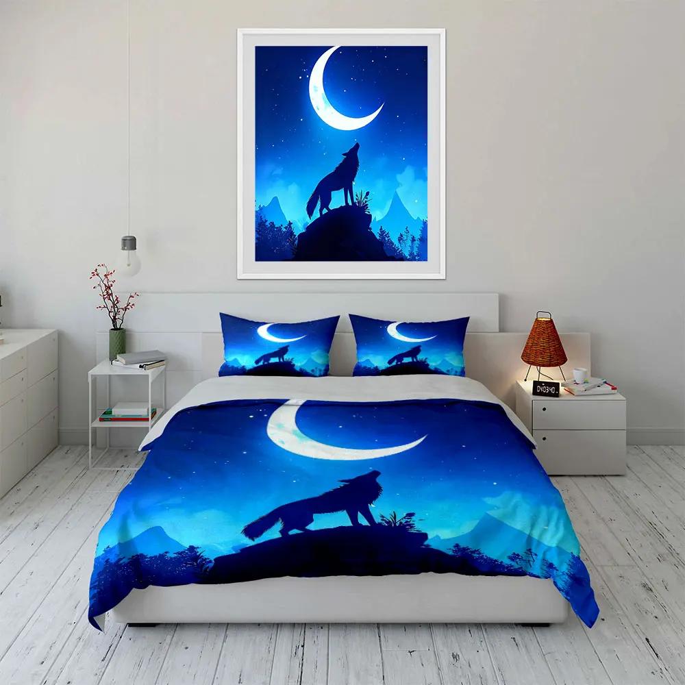 Moonlit Wolf Themed Decor Set Soft Comfortable Duvet Cover Bedding Set Included 1*Duvet Cover & 2*Pillowcases Gift