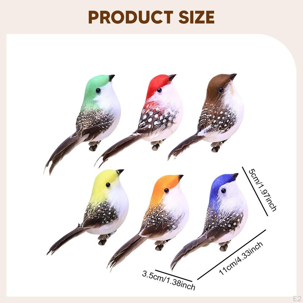 6 Pieces Artificial Birds Tree Ornaments Clip on Simulation Floral Arrangements for Garden