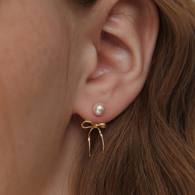 TATIANA (925 Silver) Pearl and Ribbon Tie Ear Jacket Earrings EC3077