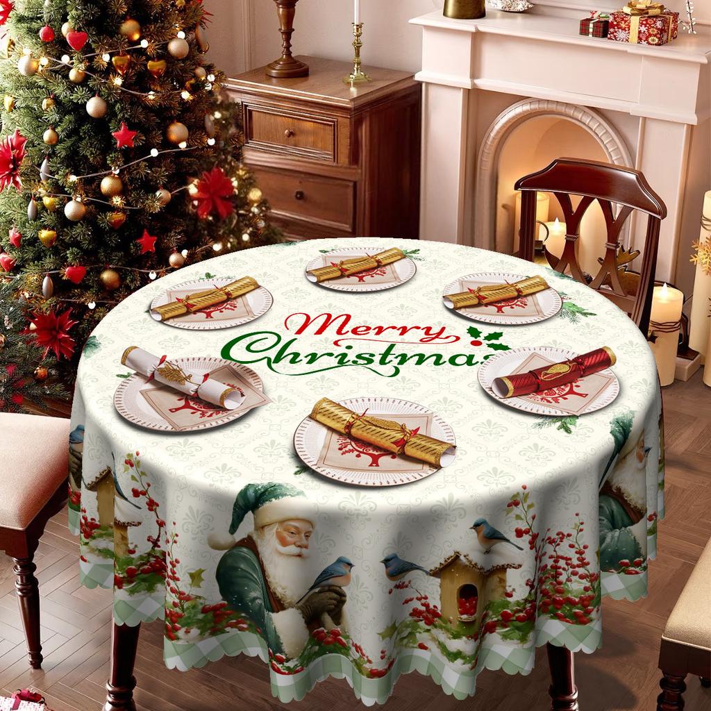 Christmas Table Cloth, European Retro Christmas Tablecloth, Santa Elk Print Waterproof Household Coffee Table Cloth