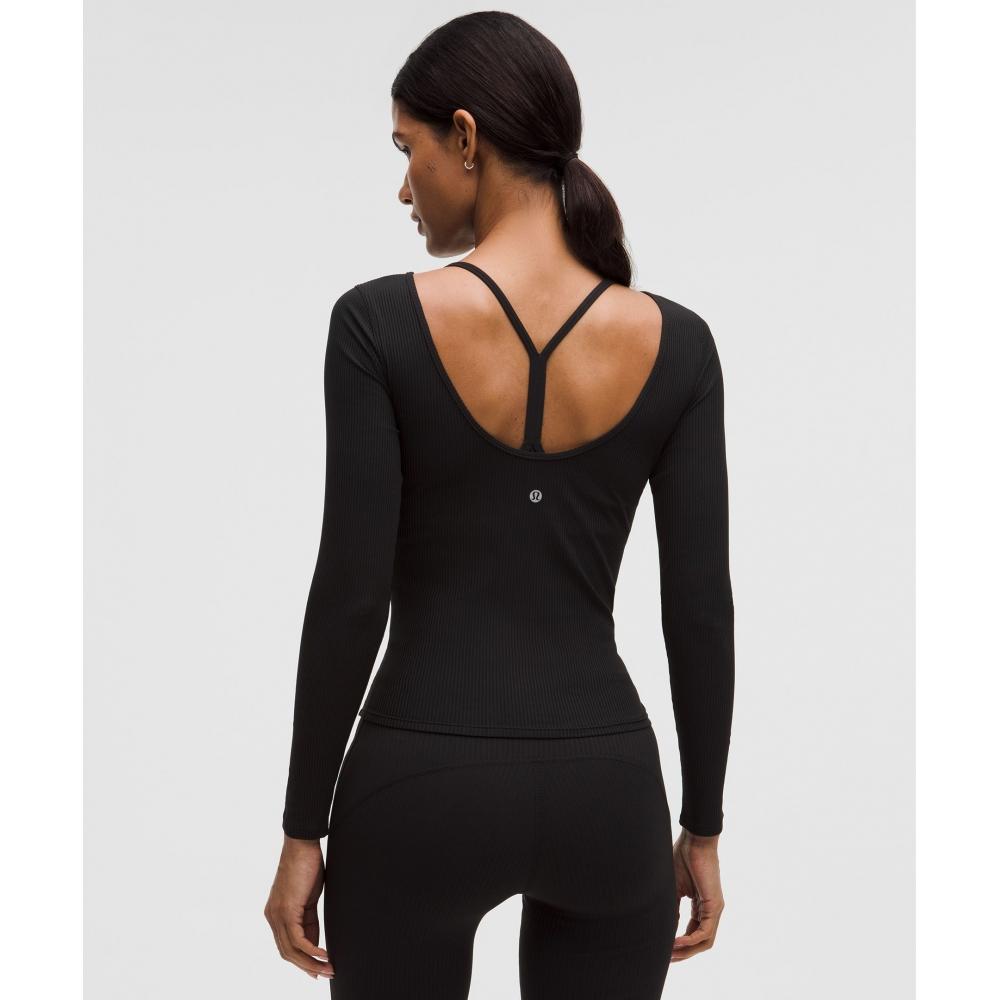 Lululemon Ribbed Scoop Back Yoga Long Sleeve Shirt Black