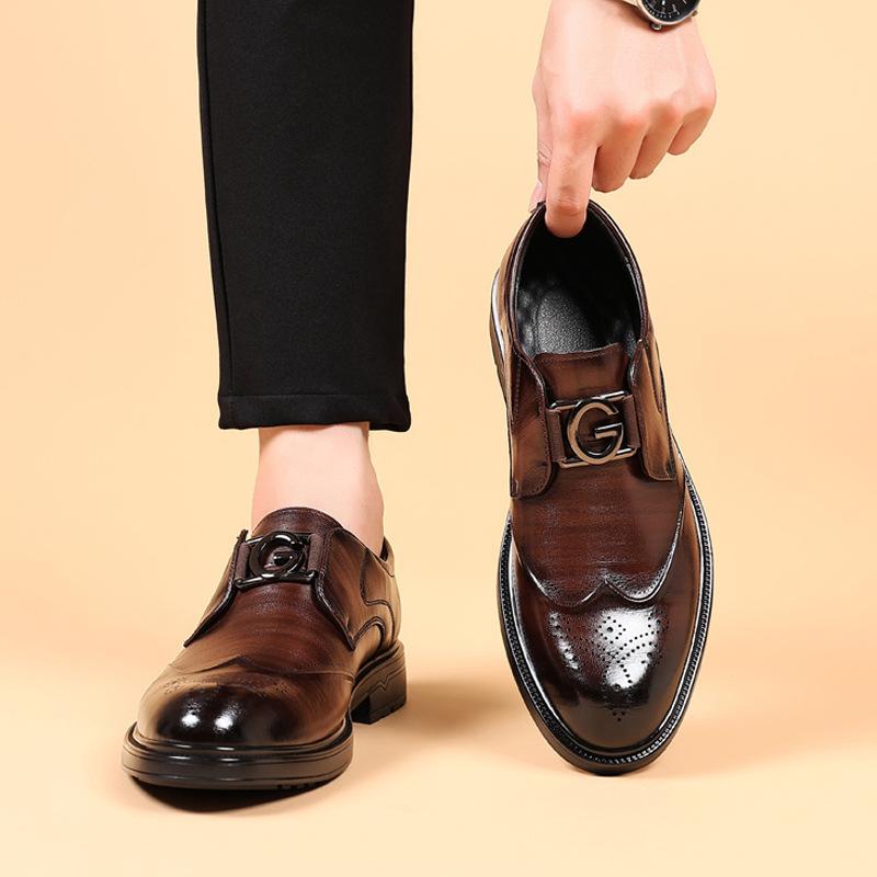 Leather shoes men s new autumn high-end brown business dress casual shoes British leather beanie shoes 38 [standard leather shoe size]