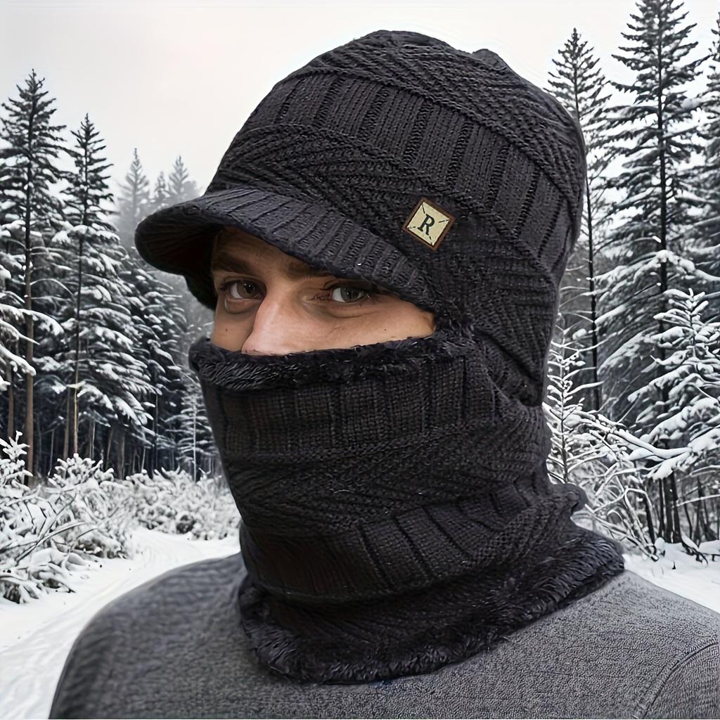 Męska dzianinowa kominiarka zakrywająca całą twarz i maska wiatroodporna termiczna zimowa czapka beanie z odpinaną osłoną twarzy, na rower, na narty, zimowe czapki dla mężczyzn
