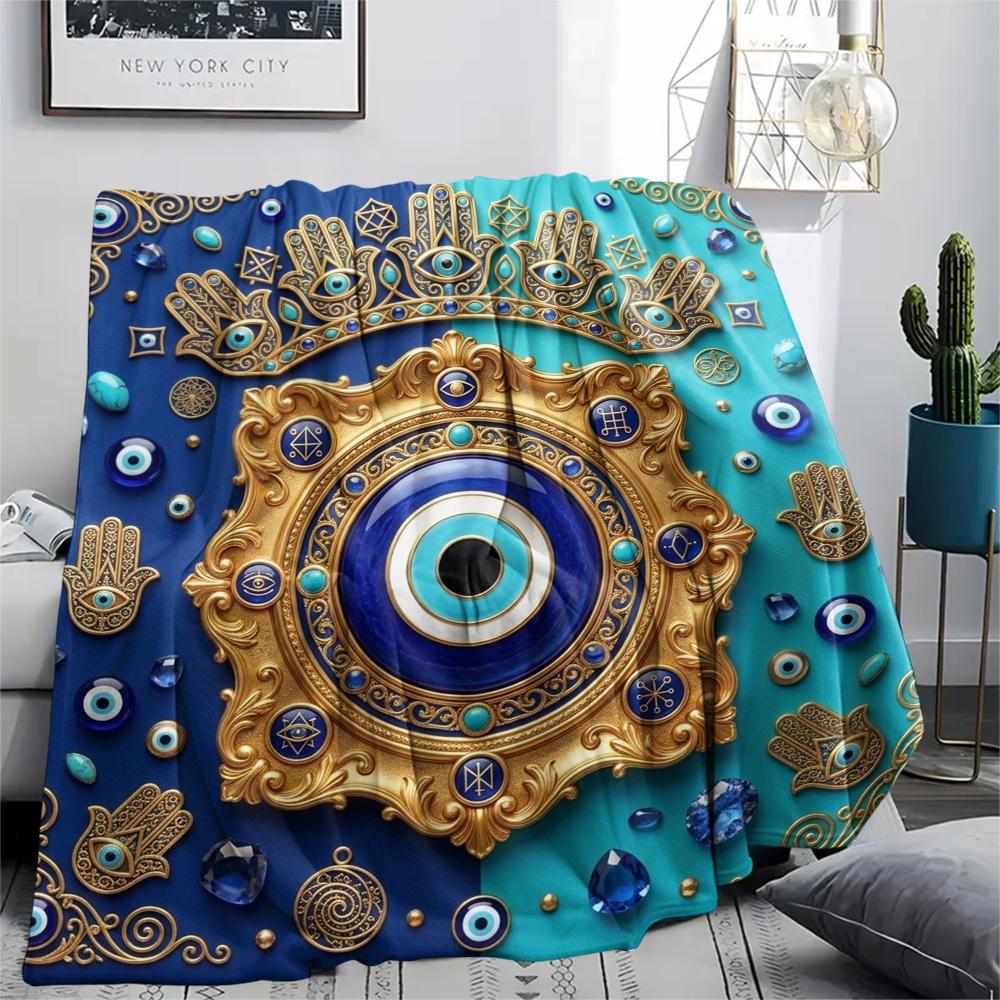 1Pc Evil Eye Print Flannel Blanket, High quality Comfortable for All Seasons, Home Decor, Warmth and Comfort, Perfect for Christmas Gifts W60
