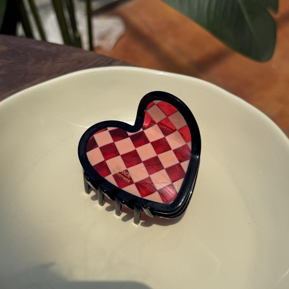 Korean Style Acetic Acid Hair Claw Elegant Plaid Hair Claw Hair Accessories Heart Shark Clip  Gifts