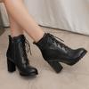 Women's Ankle Boots High Heels Fall Winter Platform Ladies Motorcycle Boots Thick Heels Lace-up Riding Boots Ladies Party Shoes