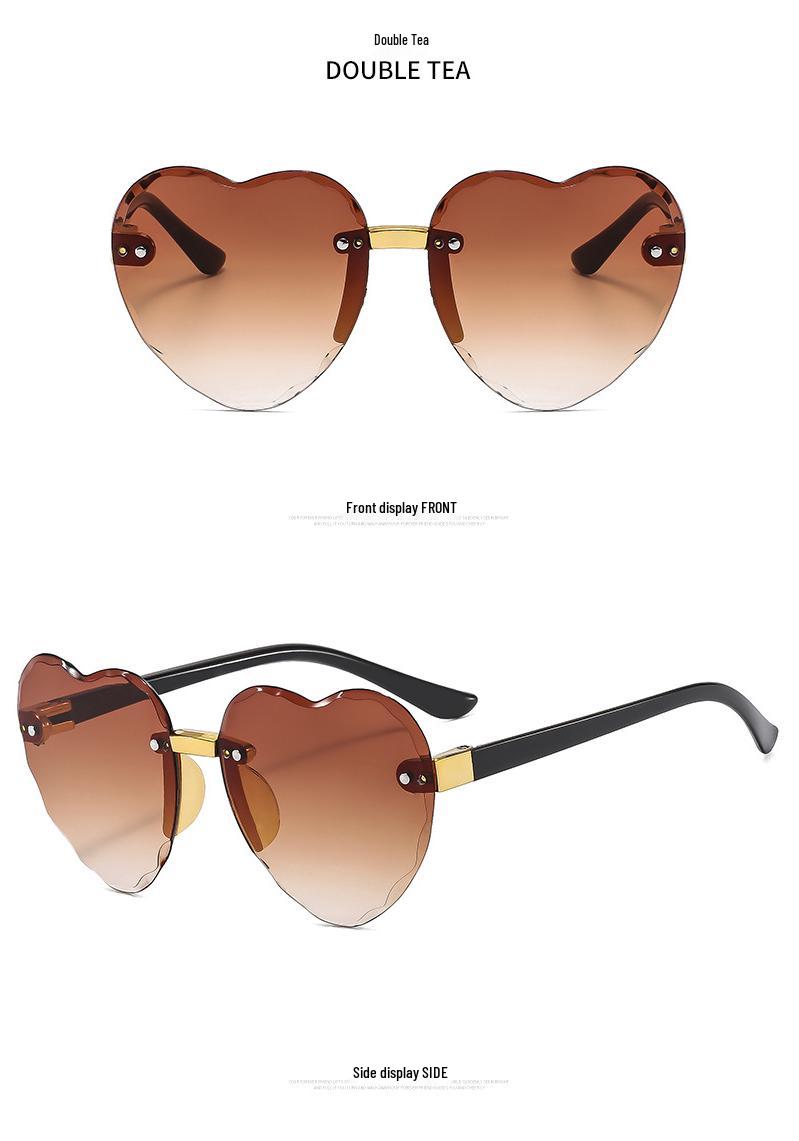 Girls Frameless Ocean Lens Heart Sunglasses - Gradient Peach Love Design