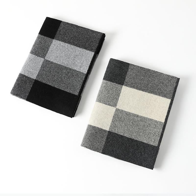 2025 Winter Light Luxury 100% Pure Cashmere Scarf Men's Autumn and Winter Thickened Warm Plaid Scarf Gift Box