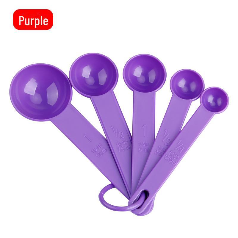 PP Plastic Five-Piece Measuring Spoon Set with Scales for Baking, Salt, and Milk Powder - Essential Kitchen Gadgets.