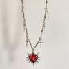 Yk2 Subculture Sliver Color Thorn Chain Sword Tassel Black Heart-shaped Pendant Necklace for Women Men Hip-hop Street Jewelry
