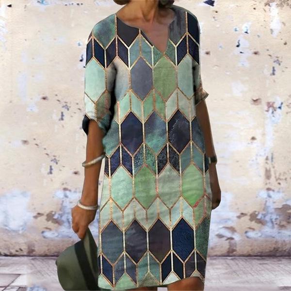 Donna Casual Loose Dress Mezza Manica Stampato Abito con scollo a V Elegante  Gonna al ginocchio Plus Size Dress Vestidos acquista in modo economico —  spedizione gratuita, recensioni reali con foto — Joom