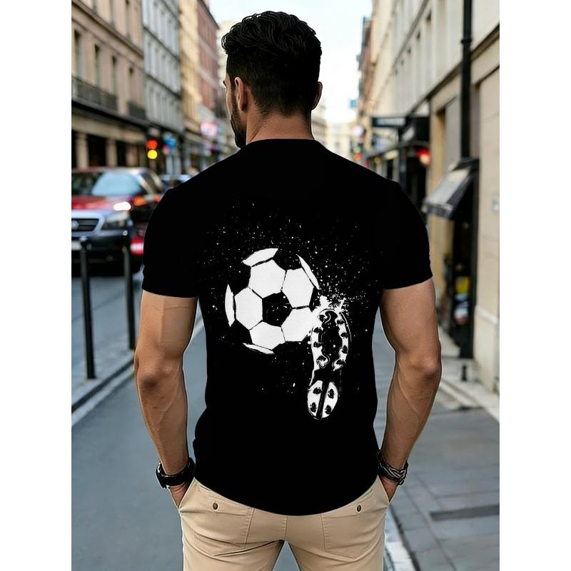 European sizes Summer Men'S Casual Fashion Short Sleeve Polyester T-Shirt with Soccer Ball Print, Lightweight And Durable for Outdoor Activities