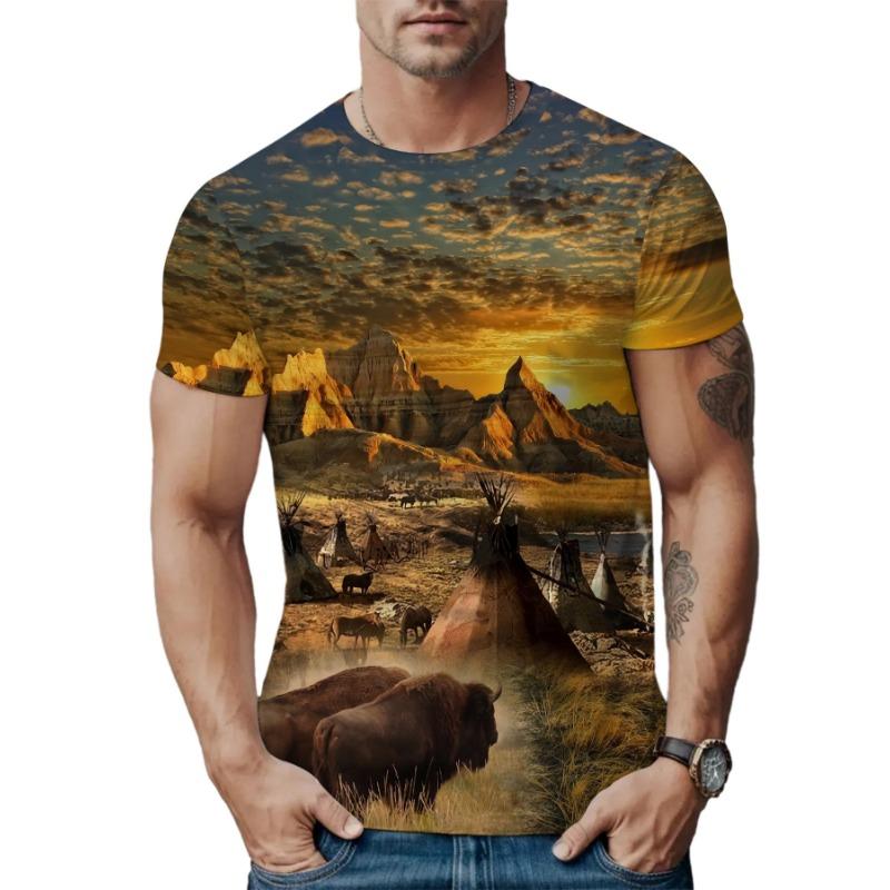 Summer Round Neck 3D Animal Print Top Fashionable Casual Short Sleeved Men's T-shirts