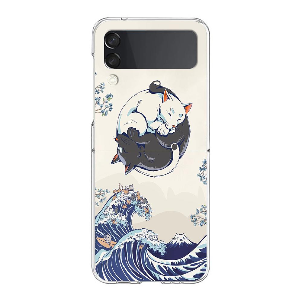 Koi Fish ZFlip5 ZFlip3 Phone Case For Samsung Z Flip 3 Transparent Hard Shell Z Flip 4 Galaxy Cover ZFlip 5G Folding Coque Funda