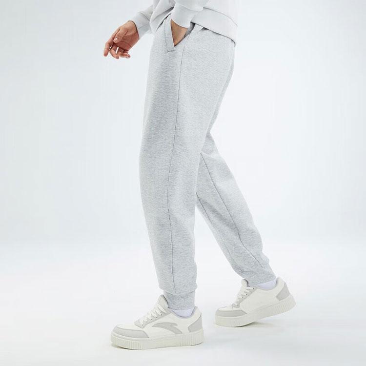Anta Solid Color Mid Waist Loose Fit Cuffed Knit Sports Pants Men Bottoms Gray 952337305-1