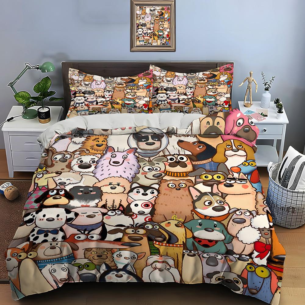 Cartoon dogs collection Bedding Set for Kids Luxury Gift 3pcs Digital Print Comforter Set Soft Comfortable Breathable for gifts