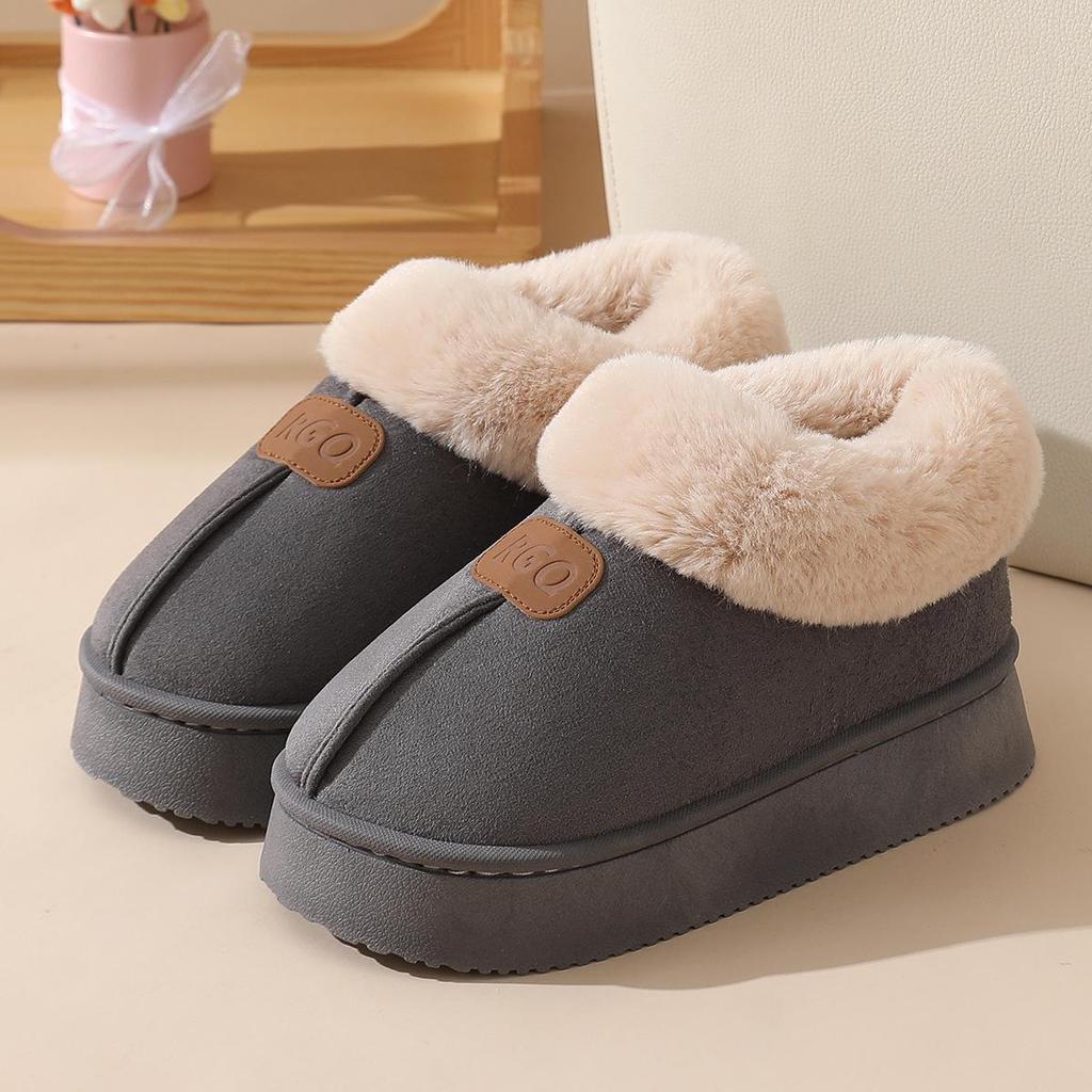 Women's Winter Thick-Soled Non-Slip Fleece-Lined Cotton Slippers - Wool-Lined, Heel-Covering, Outdoor & Indoor Use