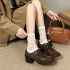 Autumn Winter Vintage Square Toe Thick Heel Women Mary Jane Shoes Street Style Lace Up Party Dress Female Pumps