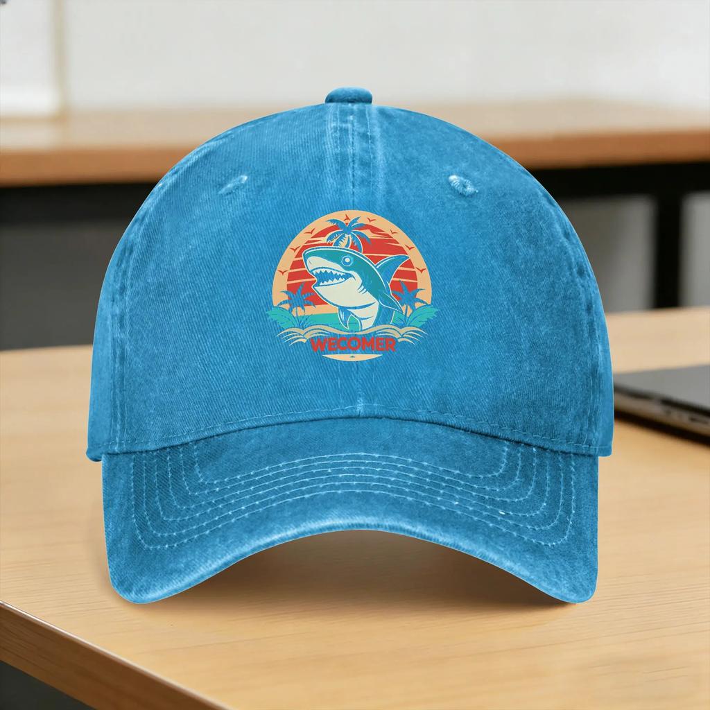 Retro Shark Cliparts Sun Baseball Cap Unisex Women Custom Logo Hip Hop Hats Summer Fashion Kpop Rock Breathable Baseball Caps