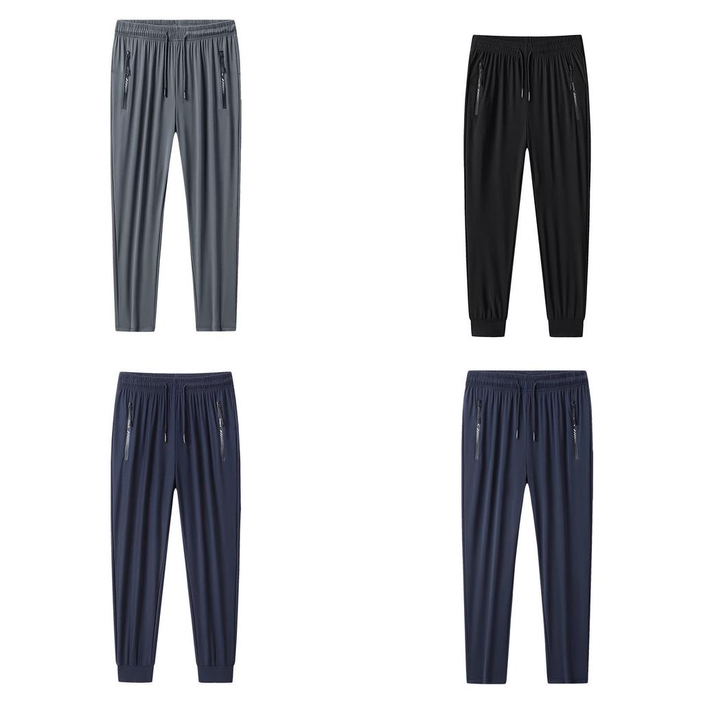 Mens Summer Ice Silk Casual Pants With High Elasticity For Big Men And Daily Wear