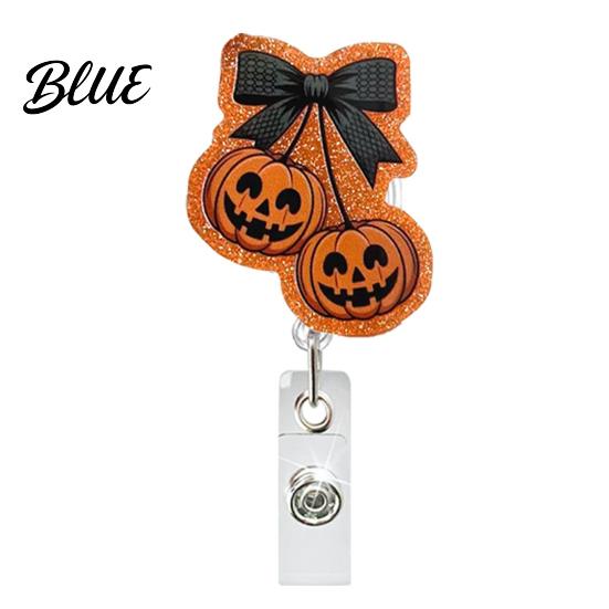 Witch ID Holder Retractable Badge Holder Halloween Glitter Acrylic Reel Cute Ghost Decorative Reel Pumpkin Card for Nurse Doctor Teacher Worker