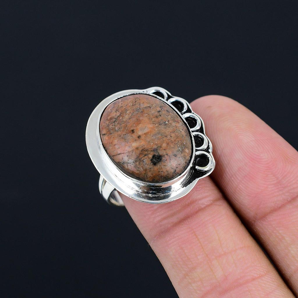 Oval Unakite Stone Elegant Wife Anniversary Ring Jewelry Size 9 Sterling Silver