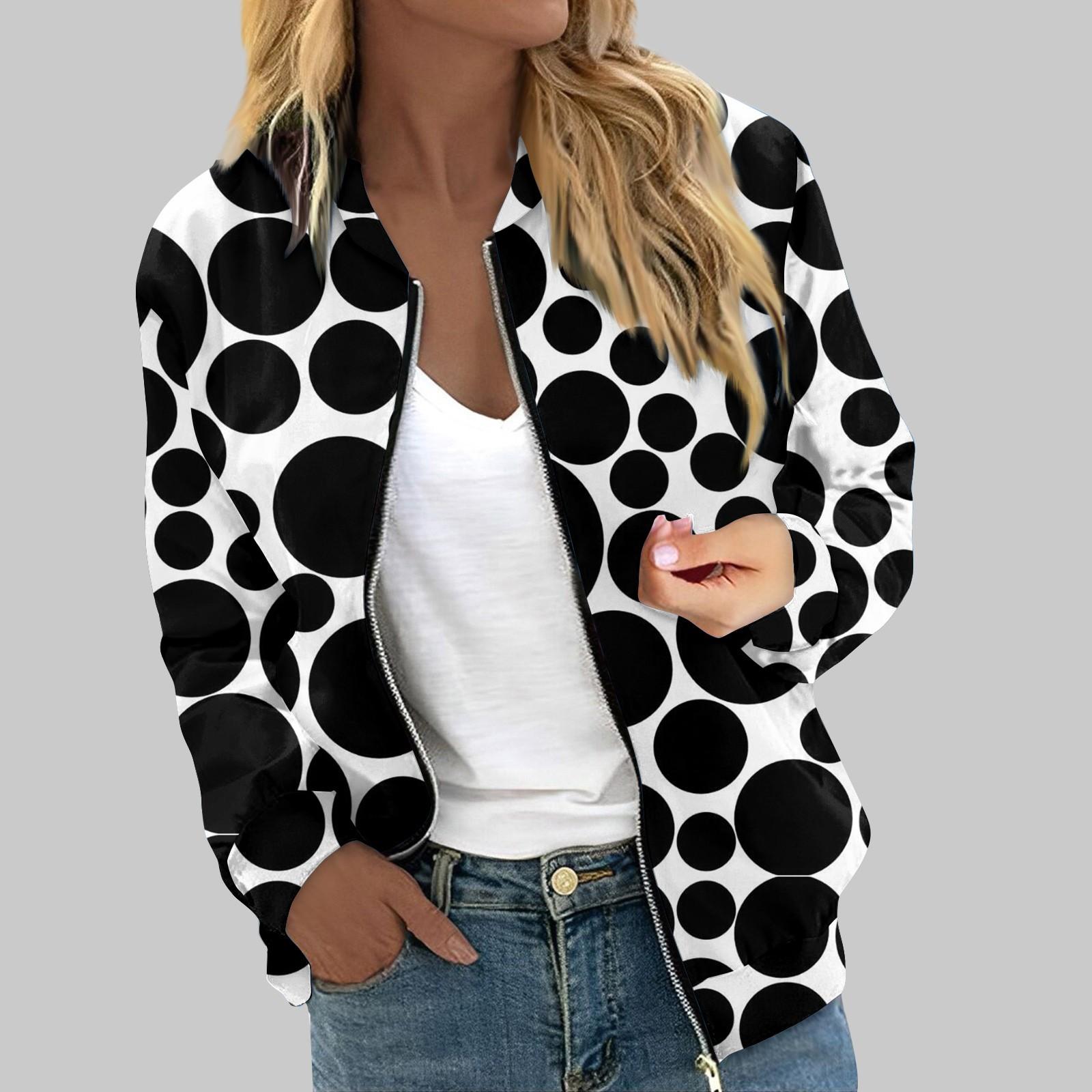 

Женская верхняя одежда с длинным рукавом и принтом, повседневные топы на молнии, кардиган, рубашка, тонкая куртка для женщин M чёрный