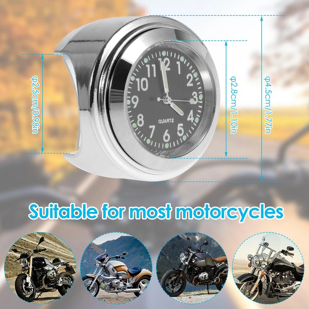 Motocyklové hodinky Univerzální 7/8 palcové voděodolné Motocyklové hodinky s držákem na řídítka Noční světelné hodiny Moto příslušenství