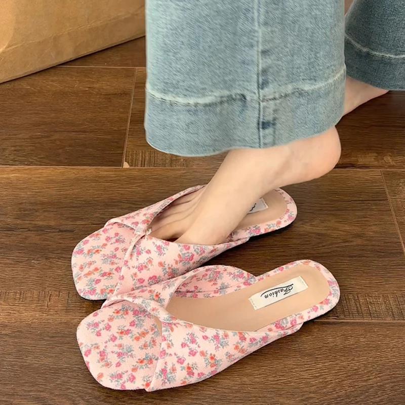 Fashion 2025 New Summer Women's Beach Vacation Slippers Fashion Flower Flats Slides Party Dress Candy Color Female Shoes