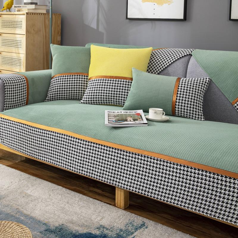 Corn Velvet Thousand Bird Grid Sofa Cushion Four Seasons Universal Sofa Seat Cushion Nordic Simple Modern Non-Slip Leather Sofa Cover