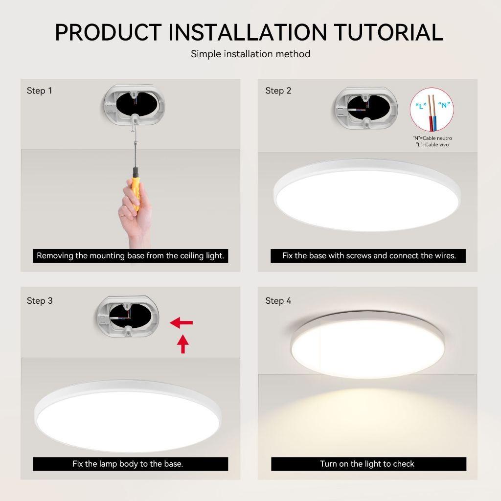 30W 40W 50W Remote Control LED Ceiling Lamp Living Room Kitchen Bedroom Modern Tri-color Lamps Dimmable Ceiling Light