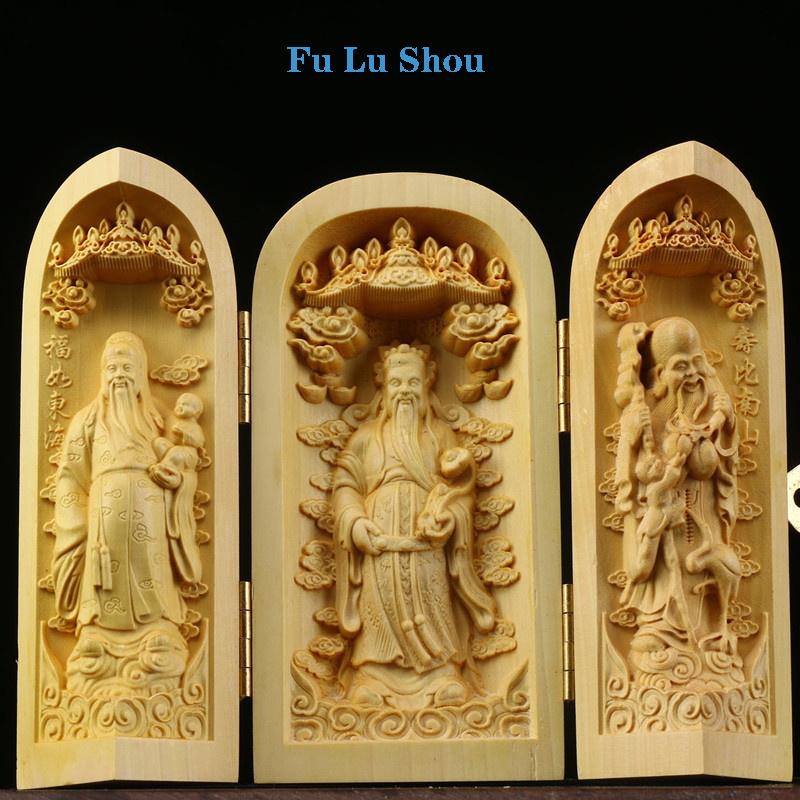 Dřevořezba Bůh bohatství Guanyin sochy a figurka Skládací přenosný Domov Místnost Kancelář Bohatství Štěstí Feng Shui Dekor