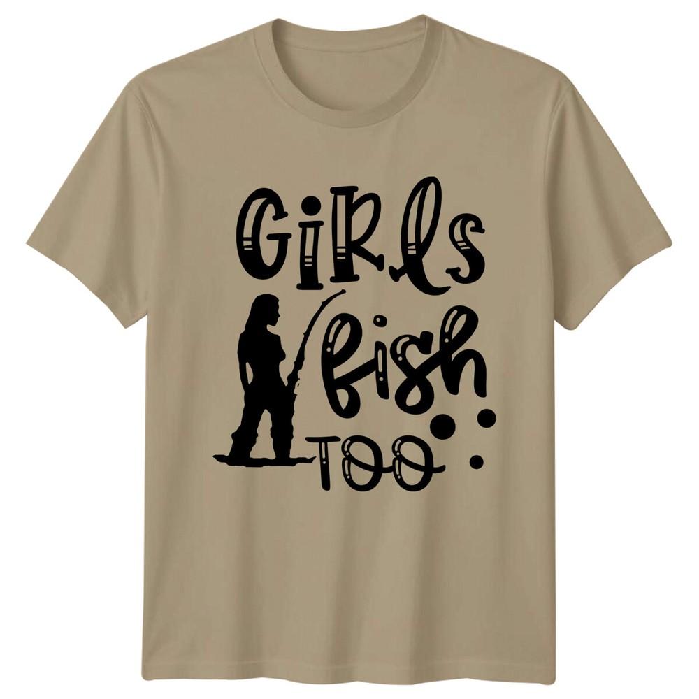 Girls Fish Too Fishing Unisexs TShirt Outdoor Hobby Tee S