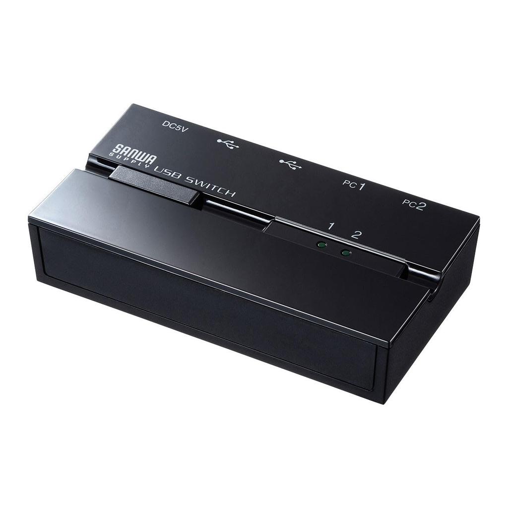 SANWA SUPPLY Magnetický USB 2.0 Manuální přepínač (s rozbočovačem, duální obvody), SW-US22HMG, Černá
