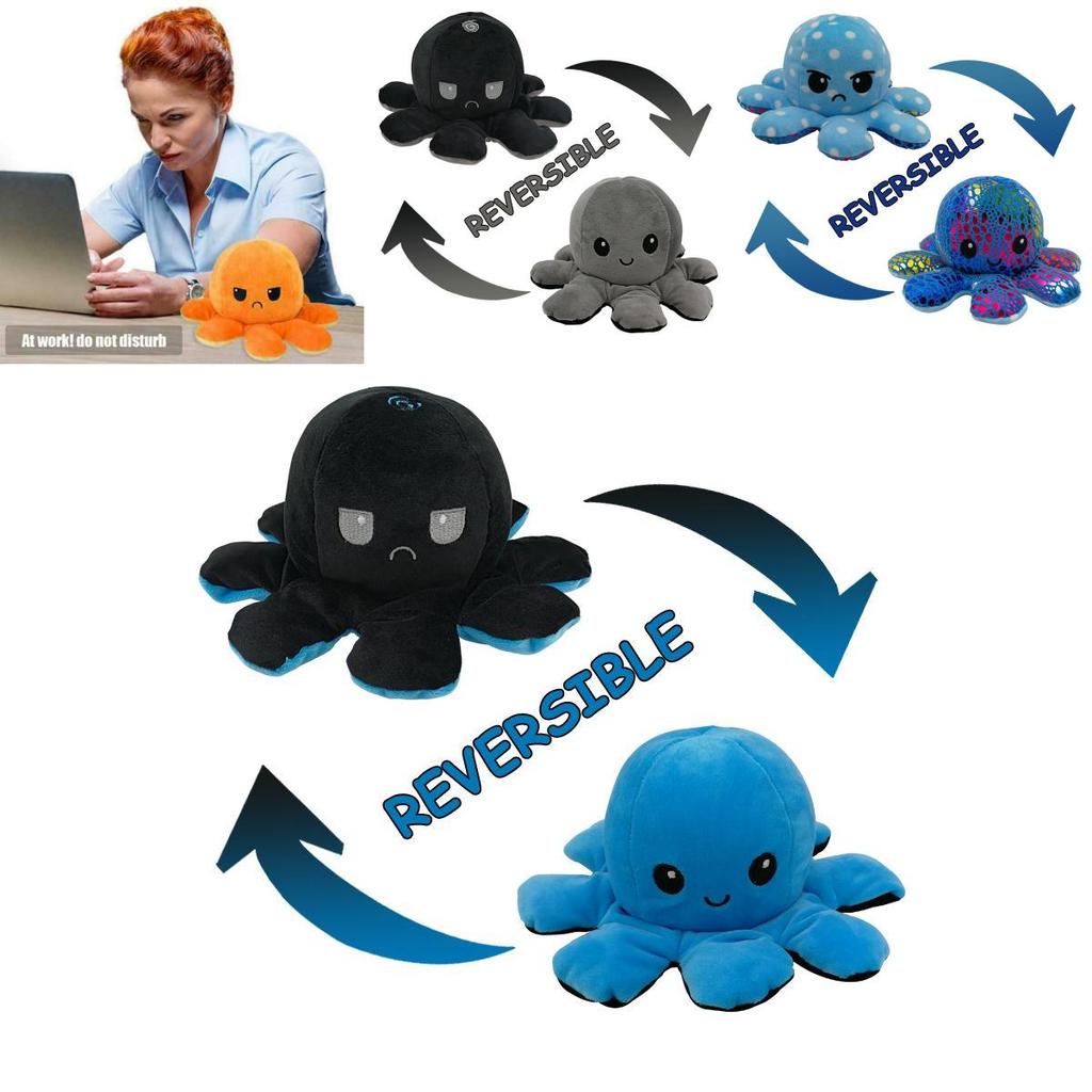 Soft And Adorable Double-sided Flip Reversible Octopus Plush Toy For Kids