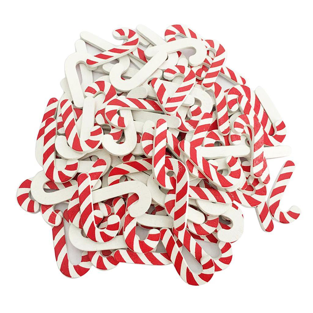 

50 Pieces Christmas Candy Cane Wooden Shapes Embellishments