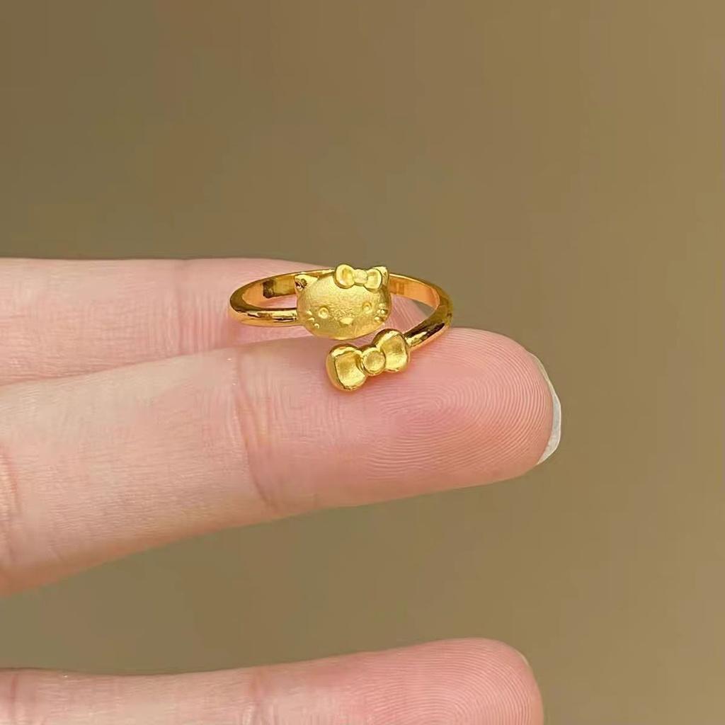 Gold Tone Playful Kitty Cat Ring Adjustable Size Cute Finger Jewelry For Fashion Couples
