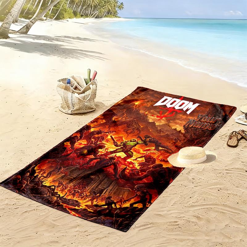 Name Custom Rockstar Doomguy Print Beach Towel, Large Soft Quick Dry Towel for Beach Camping Swimming