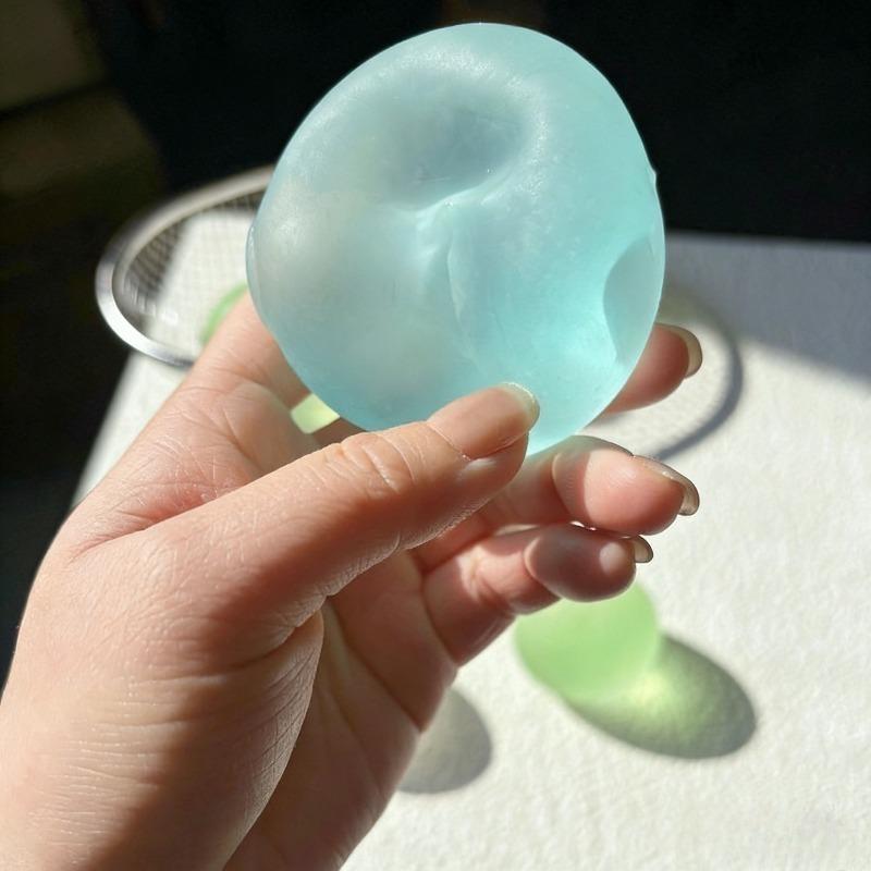 Squishy Blue Maltose Press Plaything Transparent Mochi Tactile Fidgeting Toy Coconut Oil Ball Slow-Rebound Decompression Toy X-Mas Gift