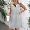Women Sleeveless V Neck Casual Dress Trim Loose Fit Summer Mini Dress for Daily Wear Office Travel Beach