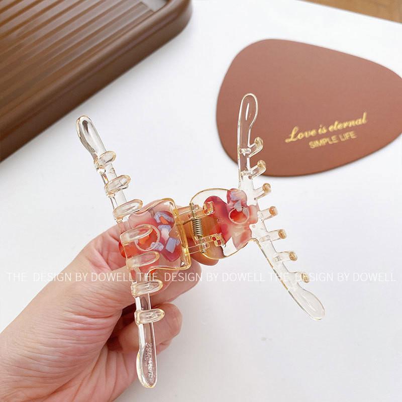 Beautiful Handcrafted Plastic Hair Claw With Colorful Flower Accents For Stylish Girls