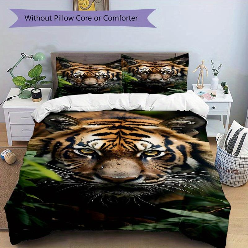 3Pcs Tiger Print Printed Bedding Set, Breathable And Soft, Machine Washable, Christmas Gift, Suitable for Bedroom Decoration, 15181