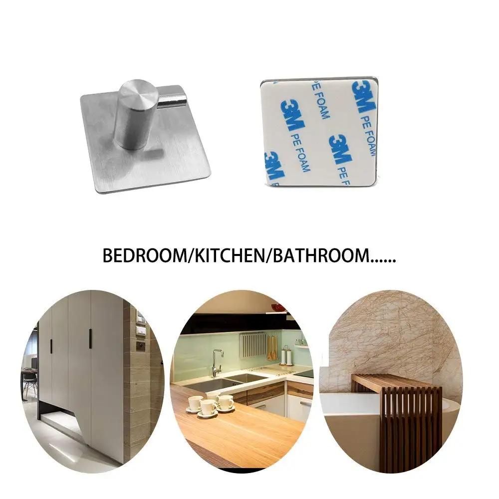 Rostfritt stål 3M självhäftande krokar Klibbig väggdörrkrok Morgonrock Tehandduk Rostfri Handdukshållare, Kläder Rockhängare